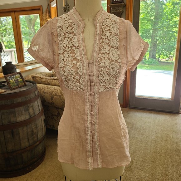 Pale Pink blouse with cream embroidered - Picture 1 of 6